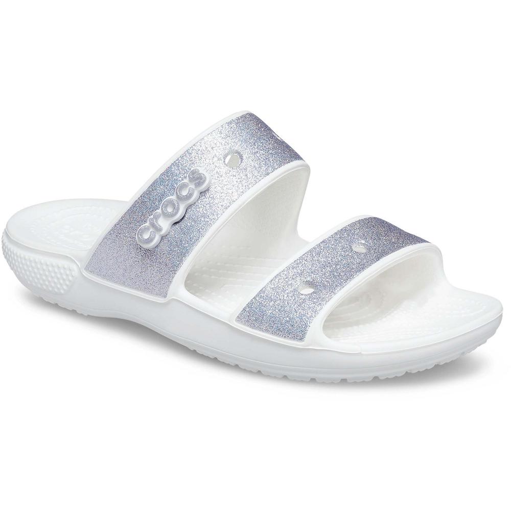 Silver / White Men's Crocs Classic Glitter Sandals | NZ 1236FDNM